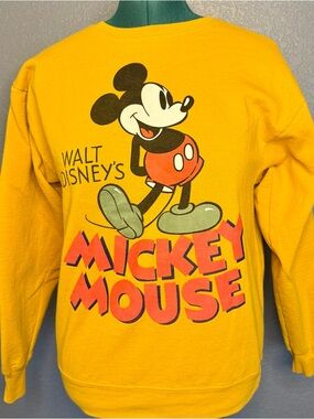 Vintage Walt Disney Mickey Mouse Yellow Graphic Sweatshirt Crewneck Size Medium